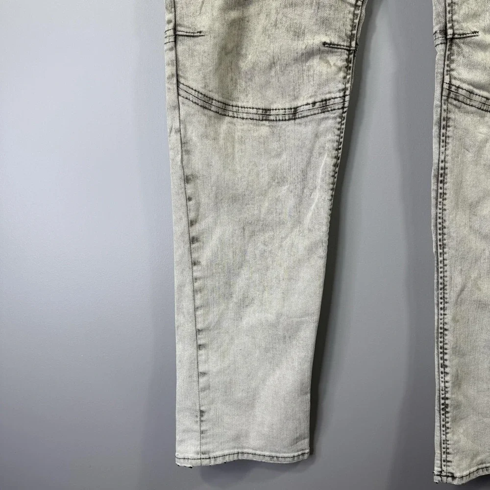 True Religion Rocco Jeans Mens 38x33 Gray Acid Wash Relaxed Skinny Moto Denim
